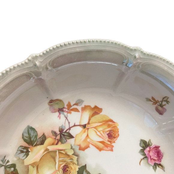 Vintage Hand Painted Serving Bowl 10.5" Made In Bavaria Roses‎ Floral Scalloped - Picture 4 of 8